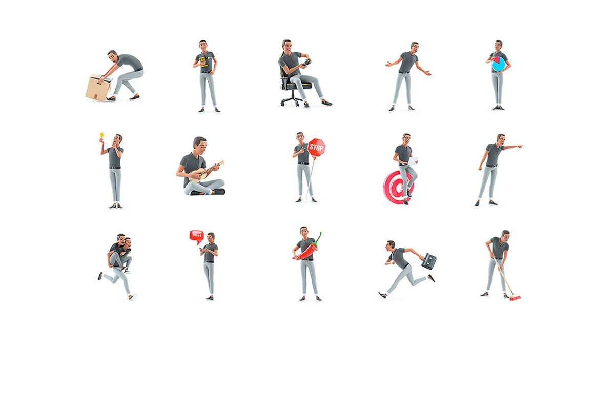 Character Man – Set of 50 Poses, a Person Illustration by 3DMask (Photo 5 of 6)