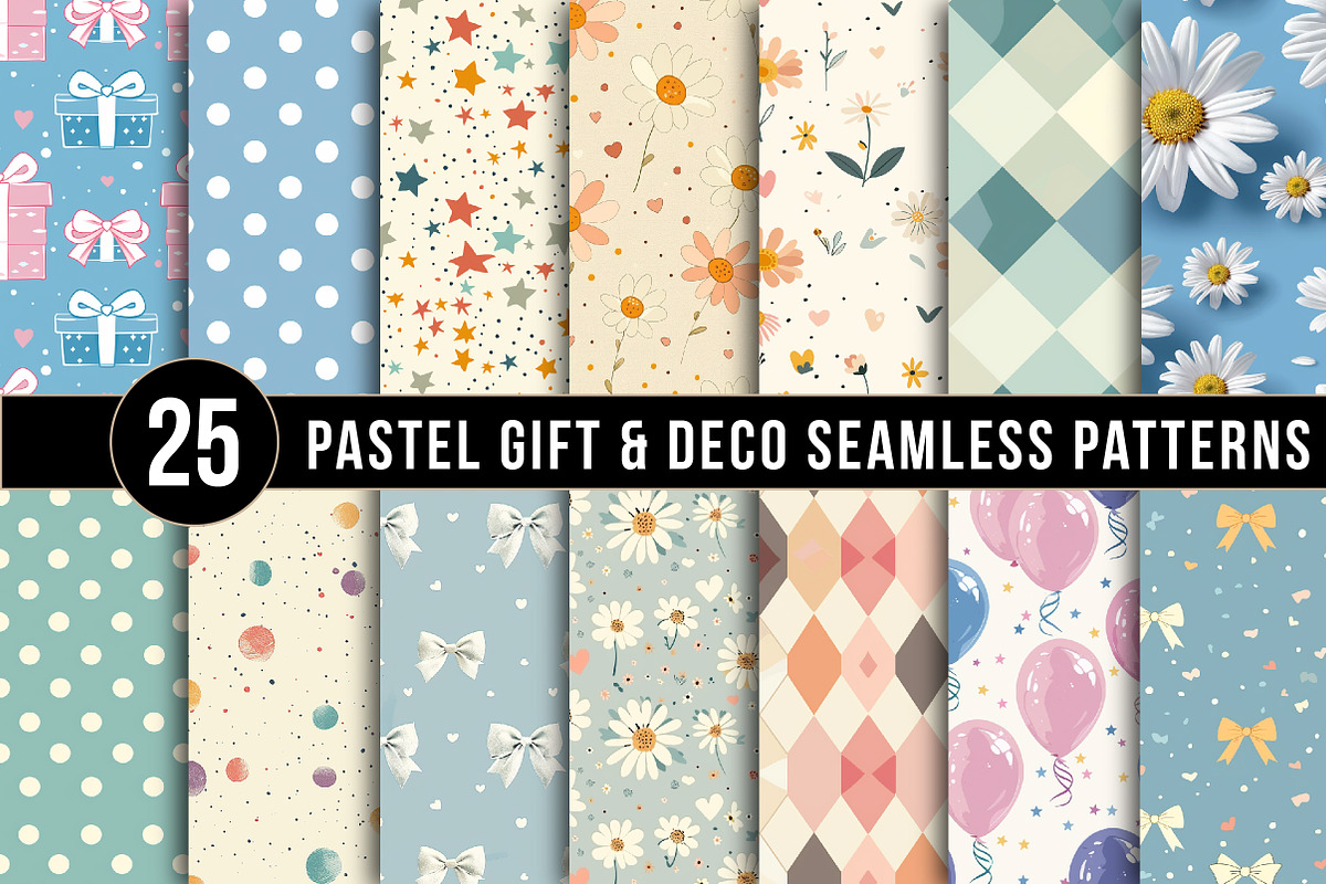 Pastel Gift & Deco Seamless Patterns, an Illustration by DreamArtGraphic (Photo 1 of 5)
