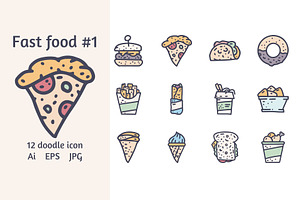 Fast food 12 color doodle icon