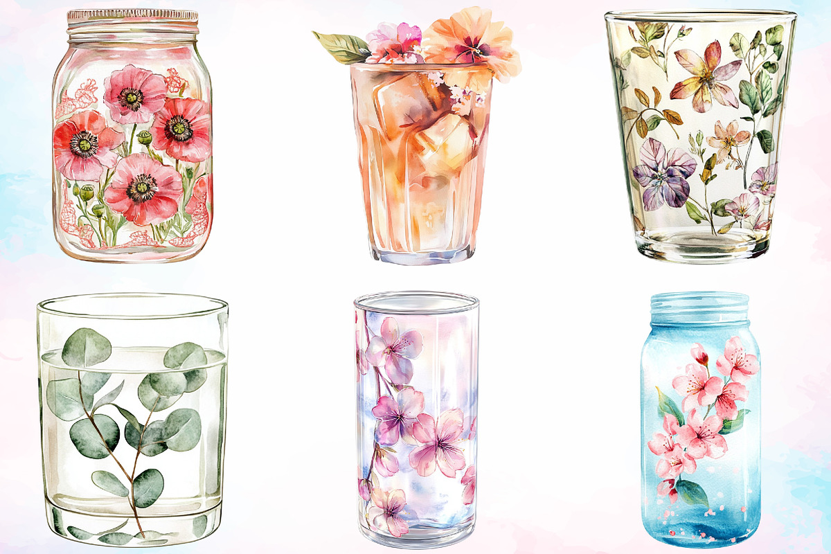 Watercolor Floral Boho Can Glass PNG, an Illustration by Canvas Craft (Photo 2 of 5)