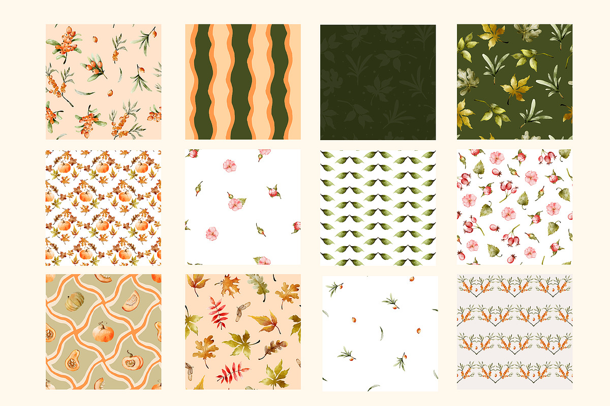 Autumn Hand drawn Seamless Patterns, a Pattern Graphic by Pattern + watercolor (Photo 11 of 13)