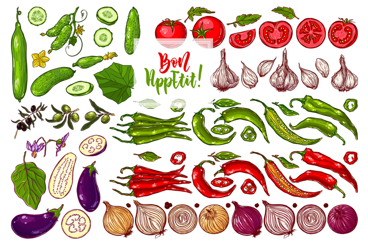 Vegetable set (+patterns and cards), a Food Illustration by rubinat (Photo 2 of 8)