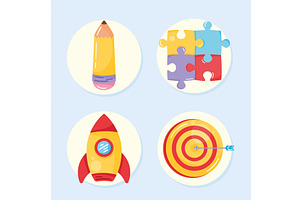 four start up icons, an Object Illustration by studiogstock