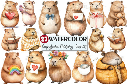 Cute Capybara Nursery Clipart, an Illustration by Rose Art