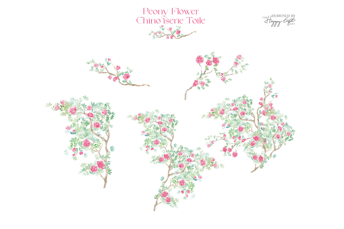 Peony chinoiserie toile cliparts, a Decorative Illustration by TheHappyGiftArt (Photo 3 of 11)