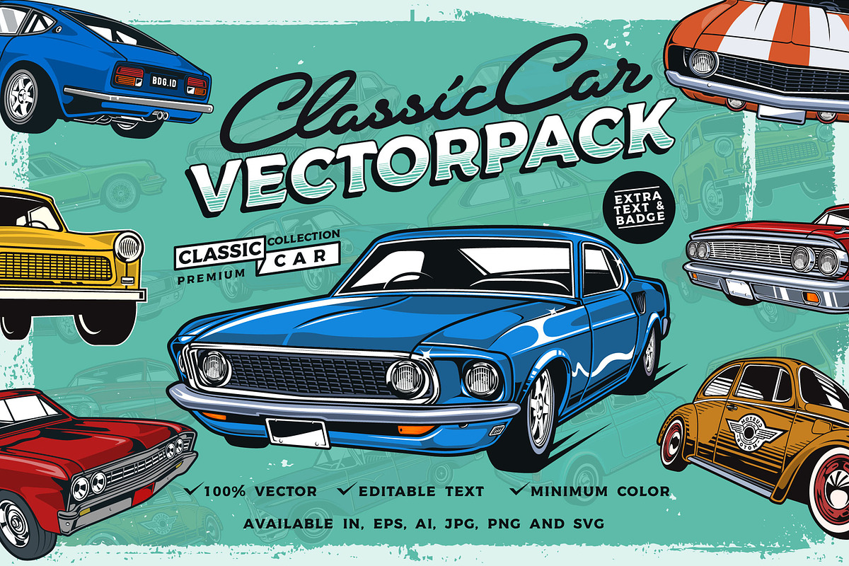 Classic Car Vector Pack, a Transportation Illustration by The BolzStudio (Photo 1 of 13)