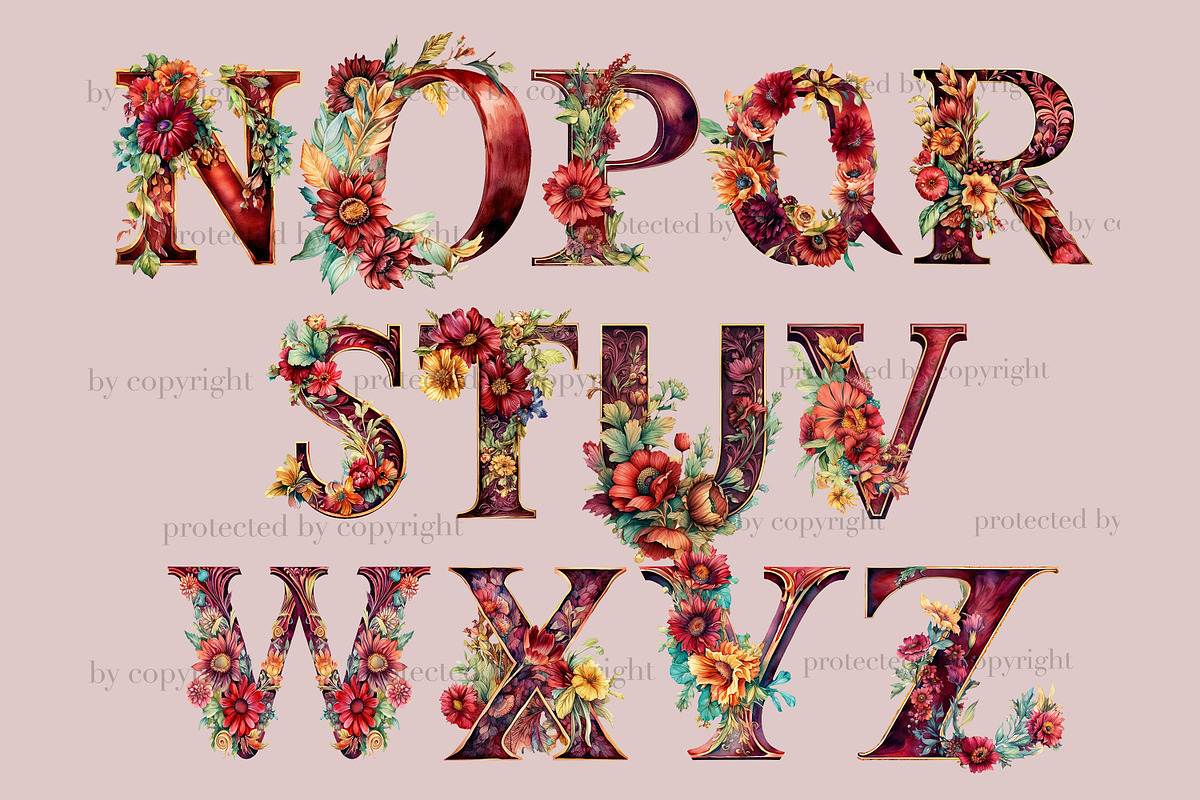 Bohemian Alphabet | Wedding Clipart, a Decorative Illustration by GlamArtZhanna (Photo 3 of 5)