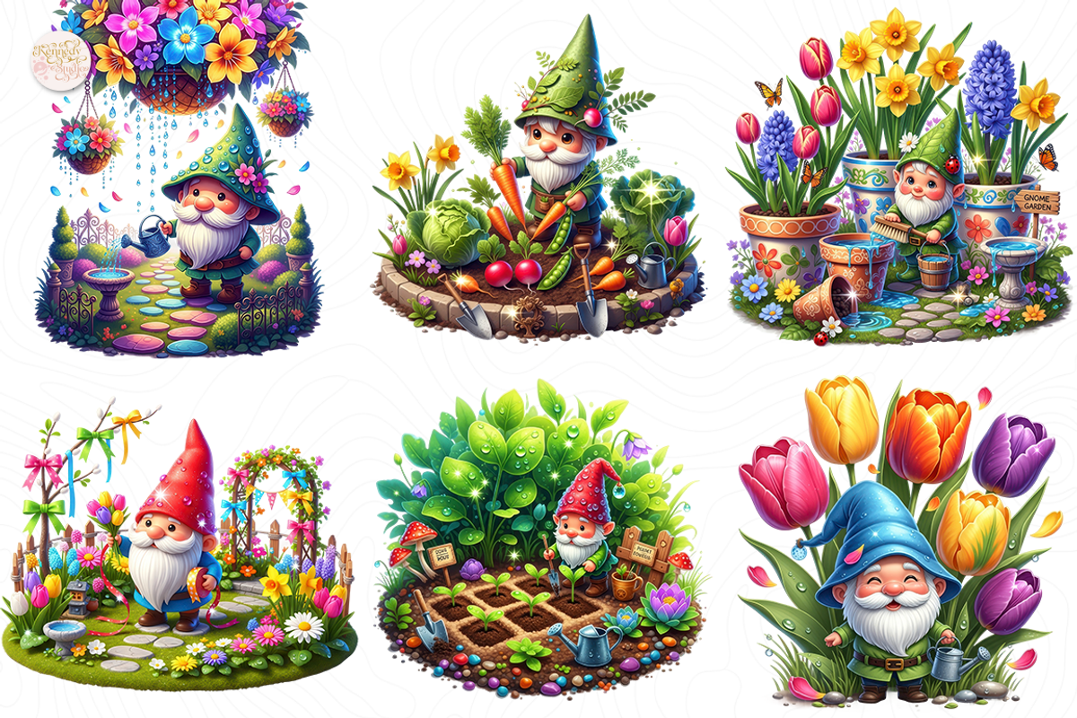 Spring Gnome Garden PNG Clipart Cute, an Object Illustration by KennedyStudio (Photo 3 of 5)