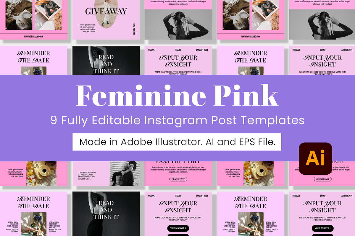Feminine Pink Instagram PostTemplate, a Social Media Template by digitalsbydepi (Photo 1 of 5)