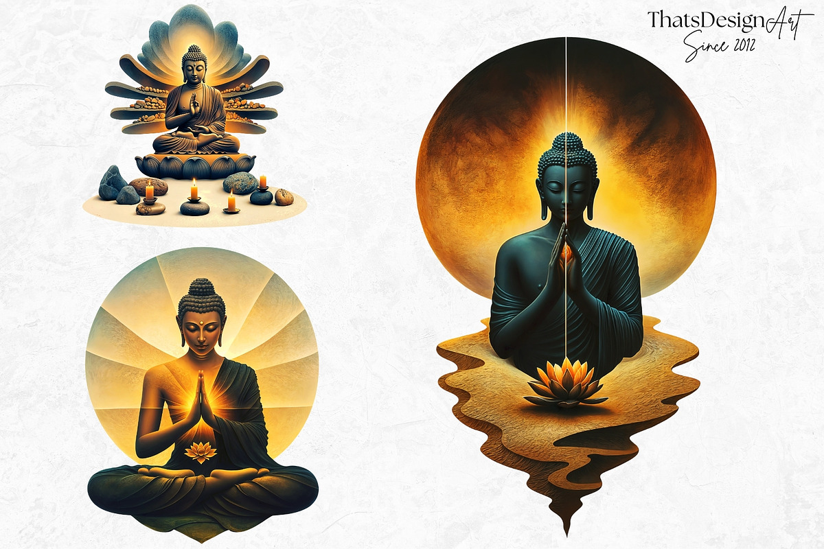 Modern Golden Buddha Clipart Set, a Decorative Illustration by ThatsDesignArt (Photo 4 of 10)