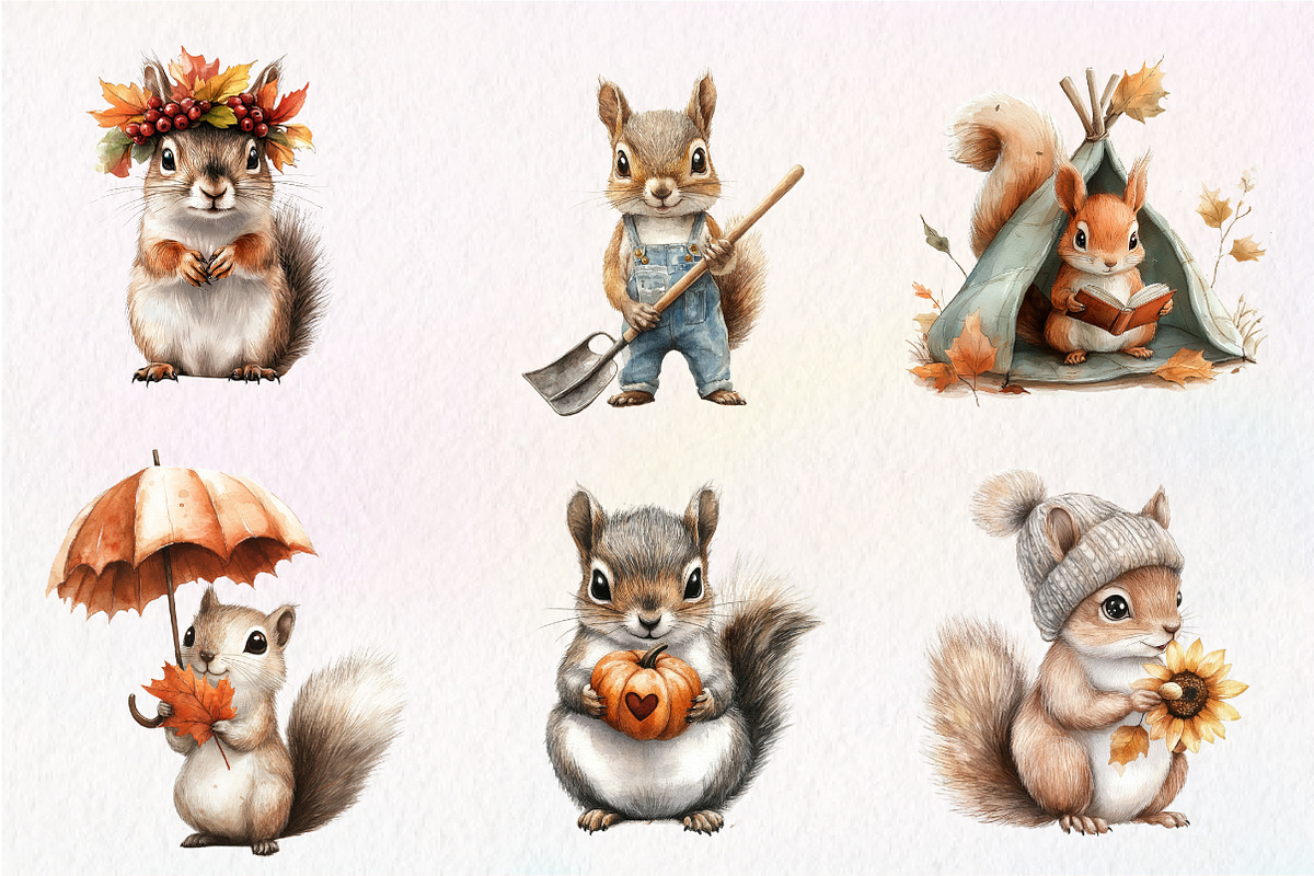 Autumn Squirrel Clipart, an Illustration by CreationArt (Photo 8 of 9)