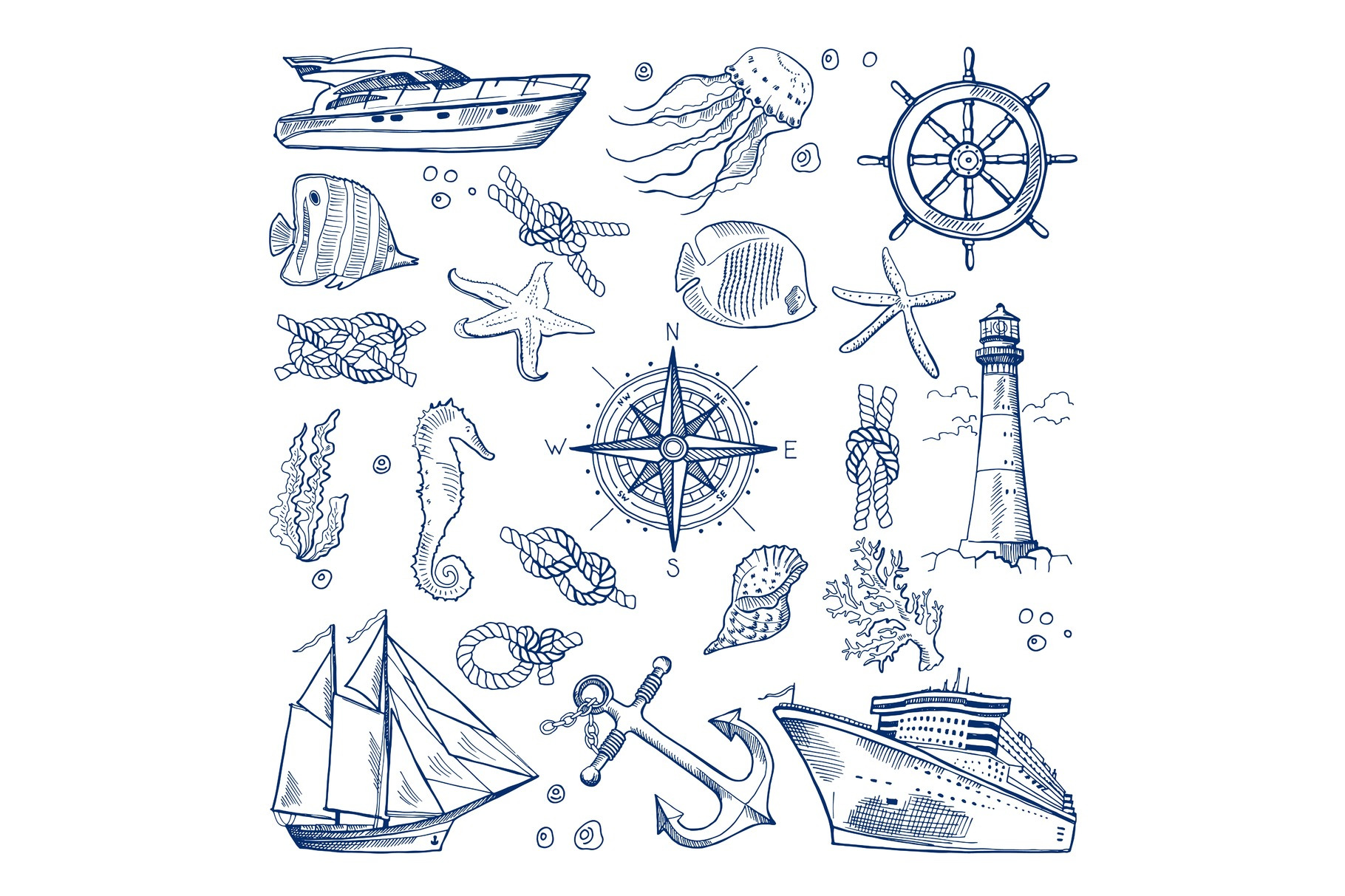 Sea or ocean underwater life with different animals and marine objects ...