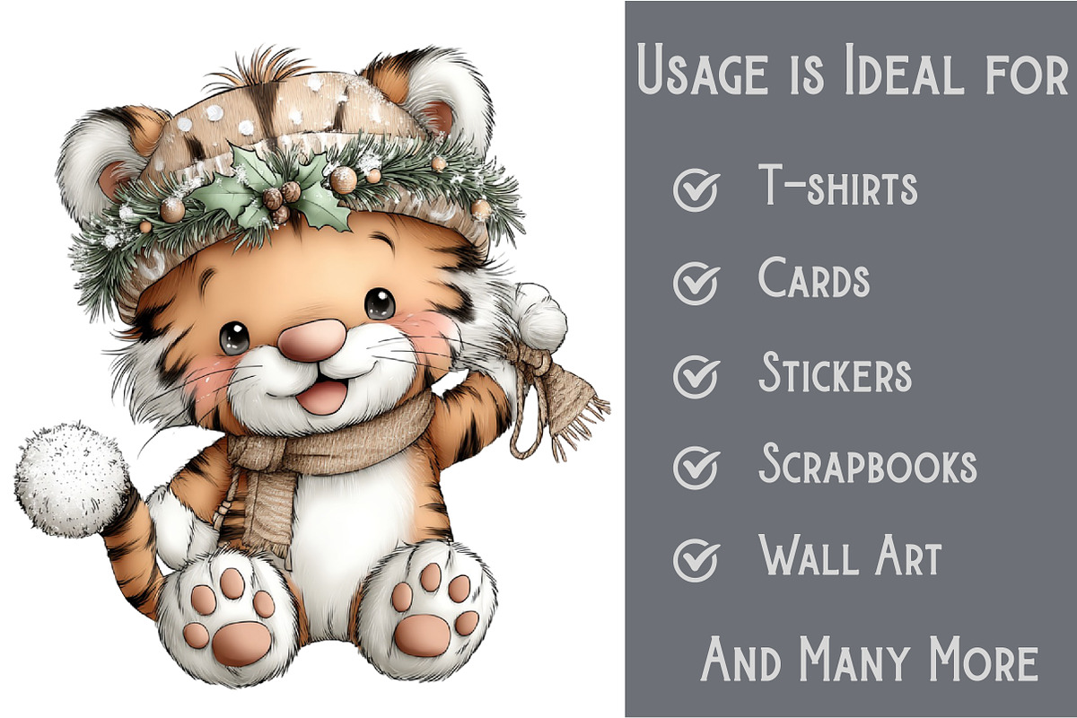 Whimsical Christmas Tiger Clipart, an Illustration by Pixels.Craft (Photo 3 of 6)