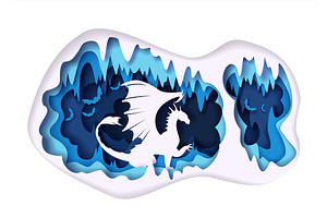 Dragon in cave, vector paper cut, an Animal Illustration by SiberianArt