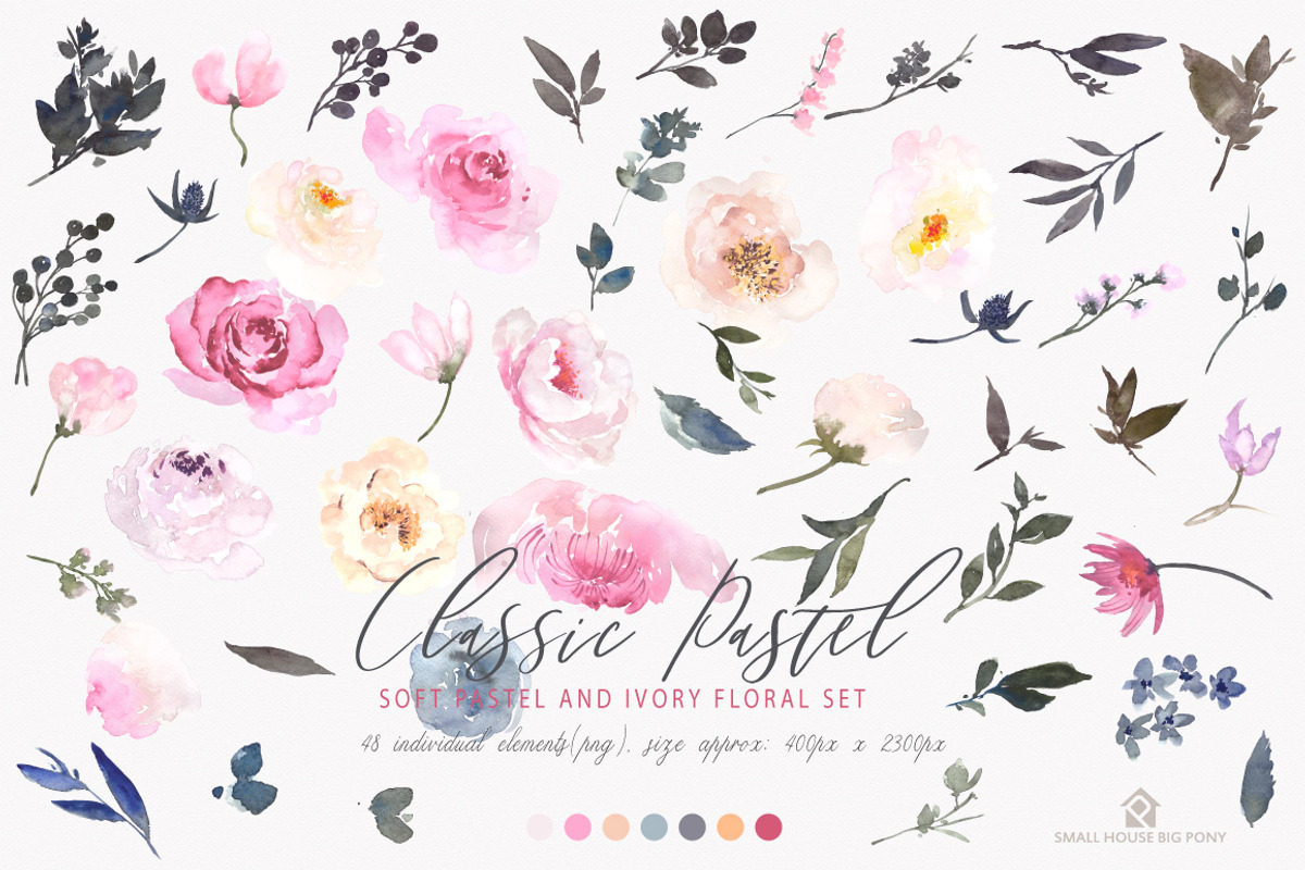 Watercolor Flowers: CLASSIC PASTEL, a Graphic by SmallHouseBigPony (Photo 17 of 18)