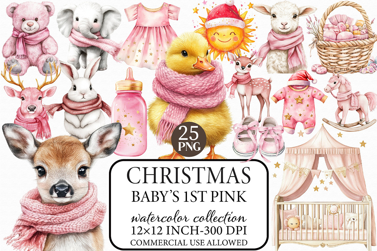 Baby’s 1st Pink Christmas Clipart, an Illustration by Libby Wishes (Photo 1 of 6)