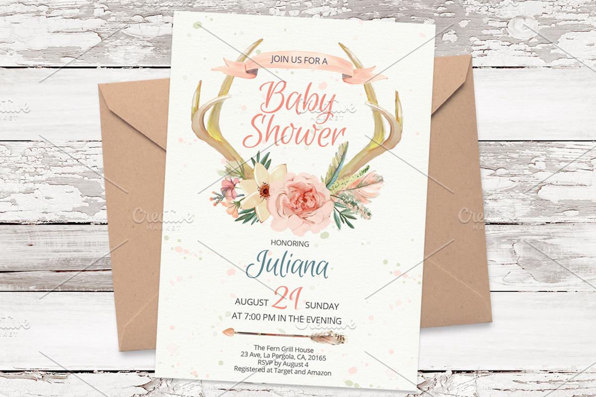 Antlers watercolor card template 21, an Invitation Template by Talent Supplies