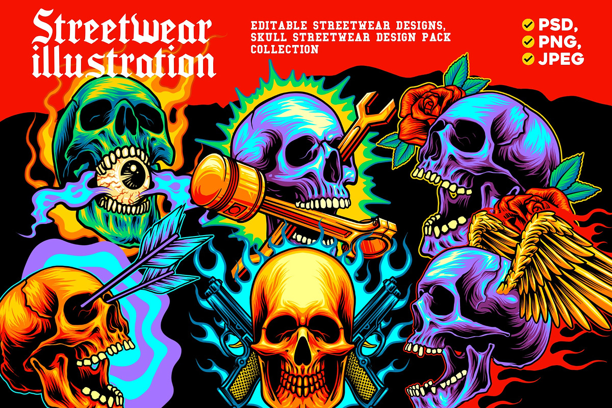 Streetwear Skull Illustration Bundle, an Object Illustration by METI (Photo 1 of 6)