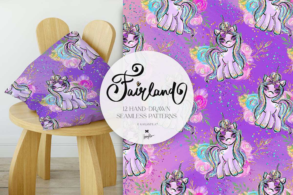 Fairy Castle Dragon Unicorn Patterns, a Pattern Graphic by KaramfilaS (Photo 3 of 15)