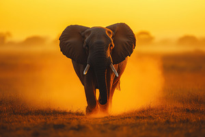 Majestic Elephant Sunset Safari Afri, an Animal Photo by Pixeness Studio