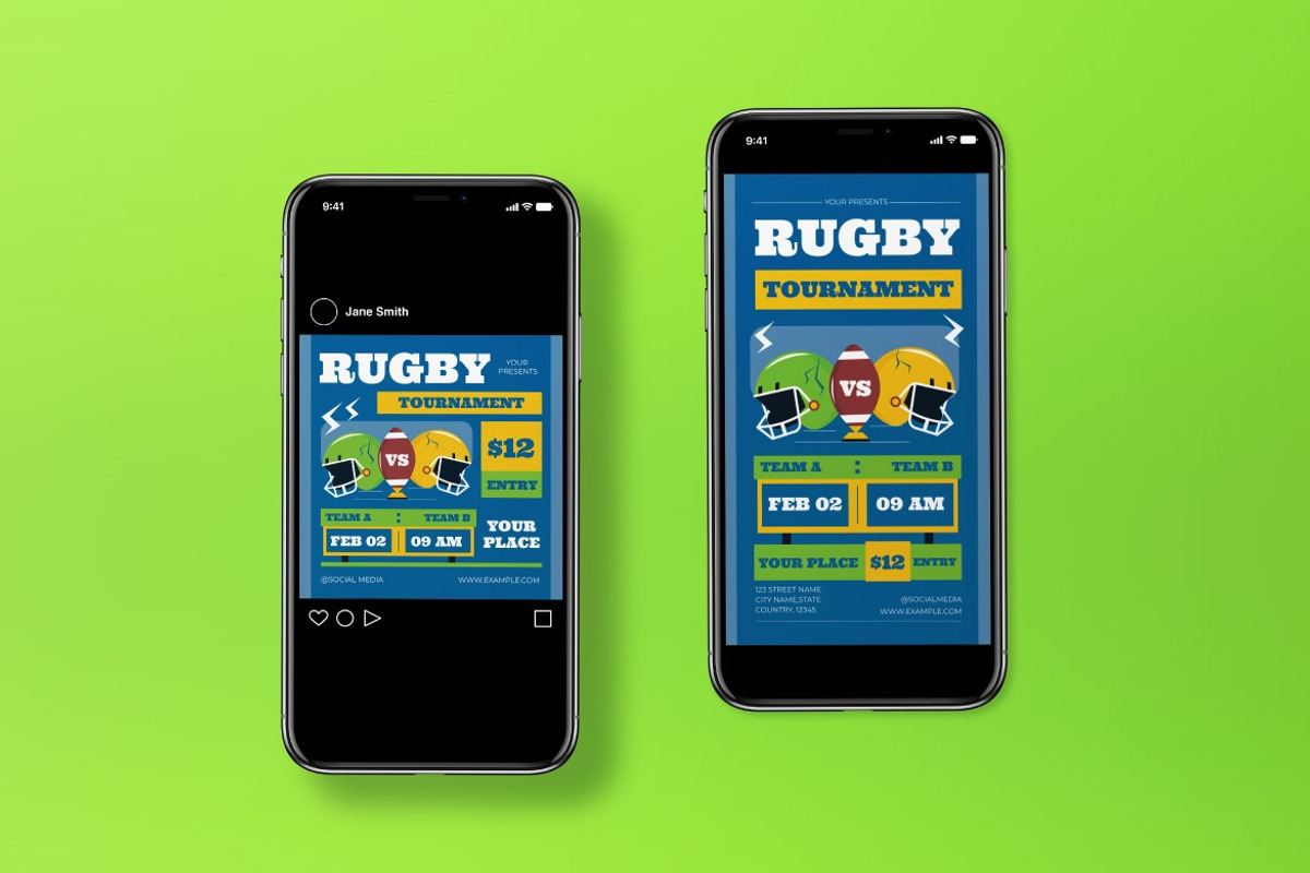 Retro Rugby Tournament Flyer Set, a Flyer Template by graphicook