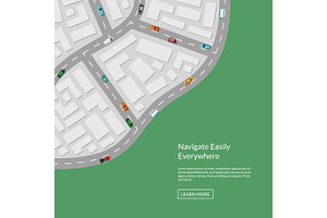 Vector City Map With Cars Aerial Top View From Above Illustration