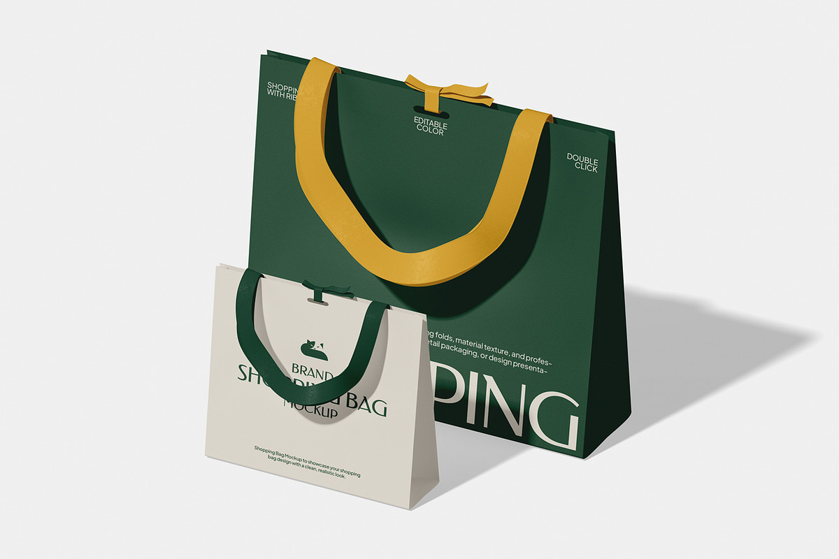 Shopping Bag with Ribbon Mockup, a Merchandise Mockup by Unerispace (Photo 3 of 5)