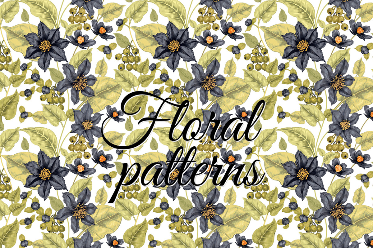 Floral patterns with clematis., a Pattern Graphic by MarinaVorontsova (Photo 2 of 8)