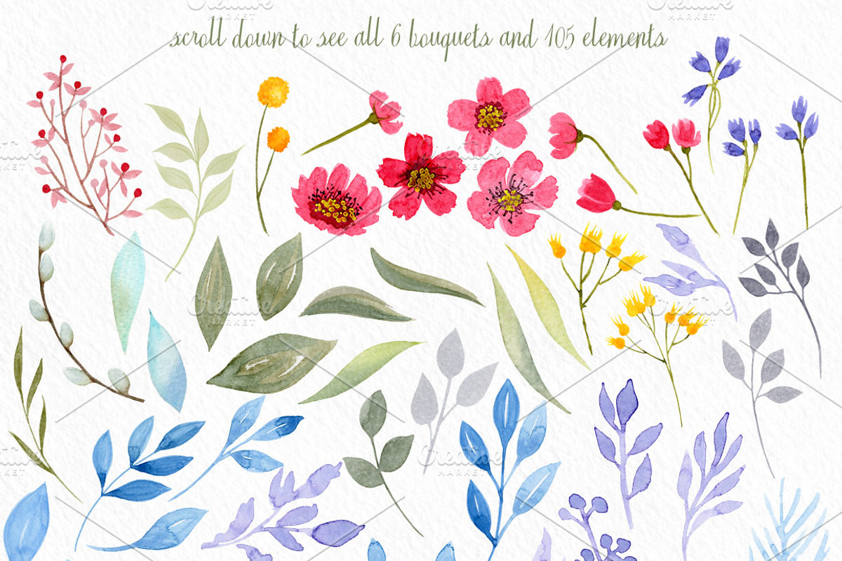Watercolor Flowers Pack, an Illustration by Watercolor Nomads (Photo 3 of 3)