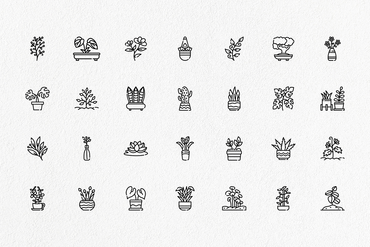 Plant and flower line icon set, an Outline Icon by Tekuni (Photo 4 of 5)
