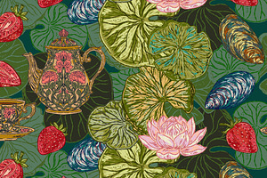 Lotus Garden Vintage Vector, a Pattern Graphic by NayaChu
