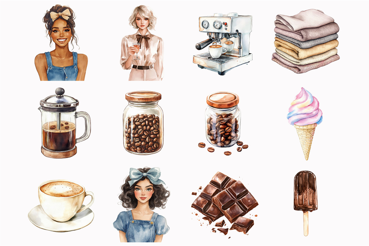 Watercolor Coffee and Denim Clipart, an Illustration by Design Market (Photo 5 of 5)