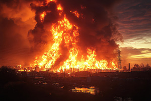Massive industrial fire engulfs stor, a Photo by Tanuart