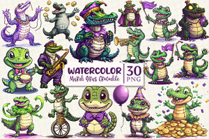Mardi Gras Crocodile Clipart, an Illustration by OK Design