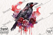 Watercolor Gothic Raven Clipart, an Animal Illustration by TanuschArts (Thumbnail 2 of 5)