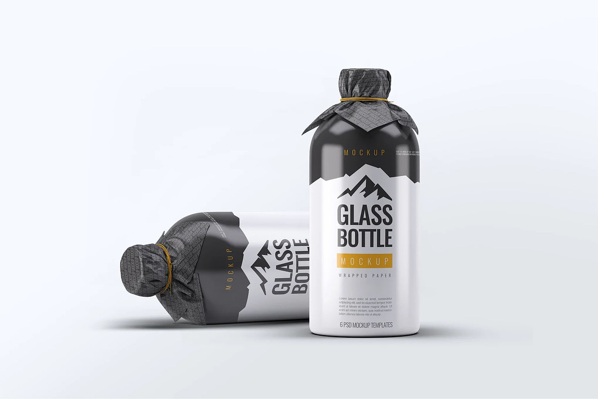 Glass Bottle Wrapped Paper Mock-Up, a Product Mockup by DesignRushMarket (Photo 7 of 7)