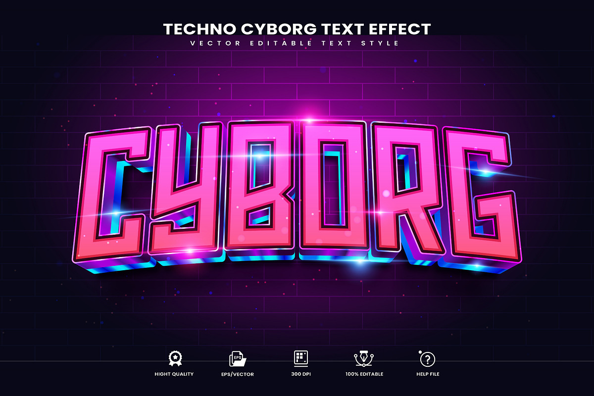 Techno Cyborg Editable Text Effect, a Layer Style Add-On by Niestart Creation (Photo 1 of 2)
