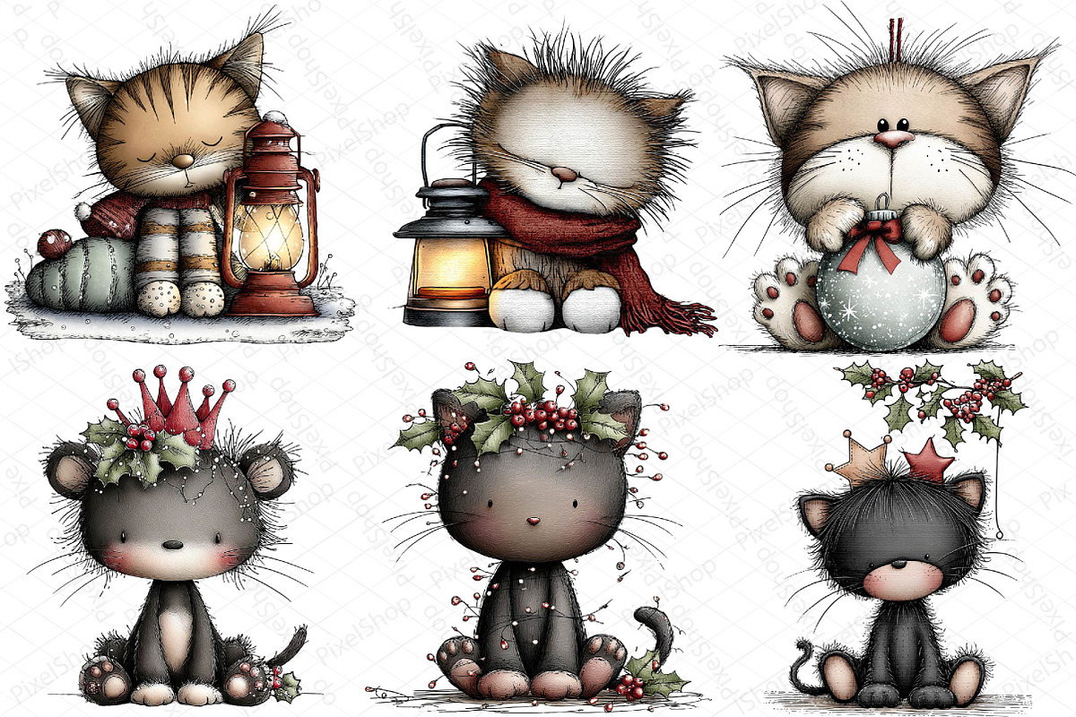 Whimsical Christmas Black Cat Clipar, an Illustration by DreamPrint404 (Photo 6 of 7)