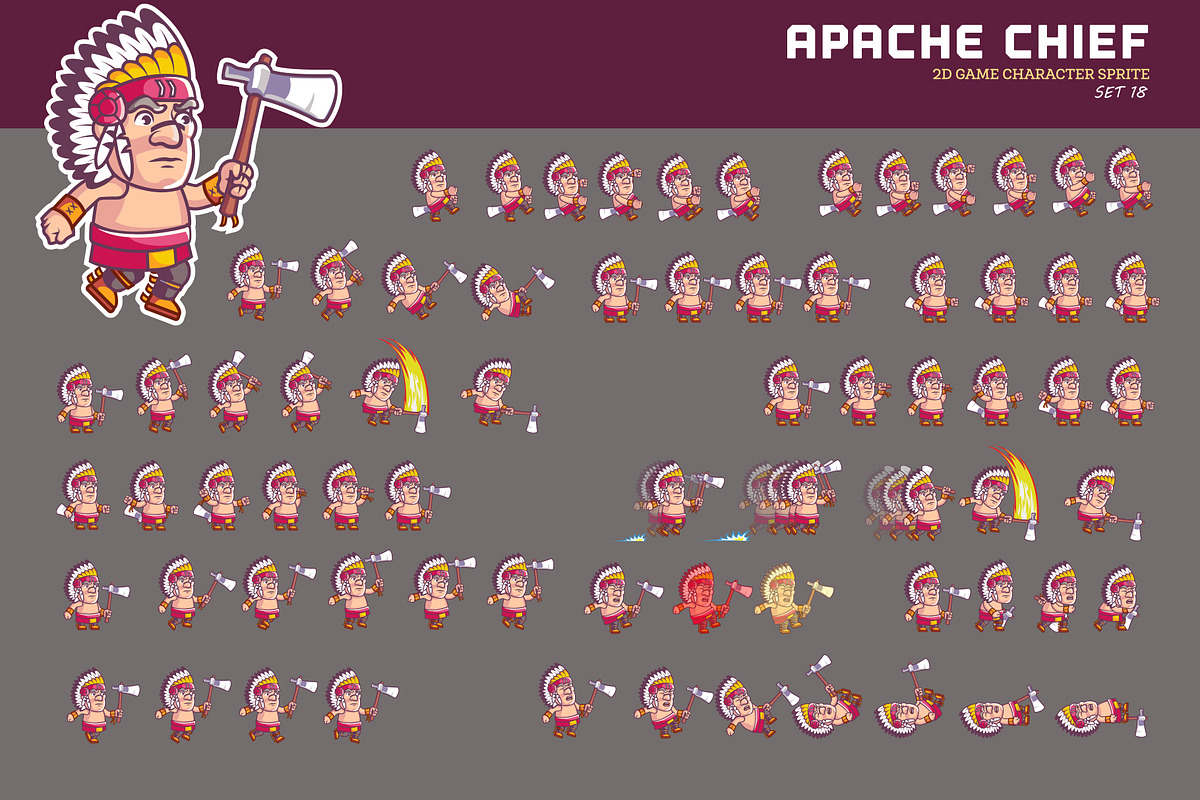 APACHE CHIEF GAME SPRITE, an Illustration by Silpin