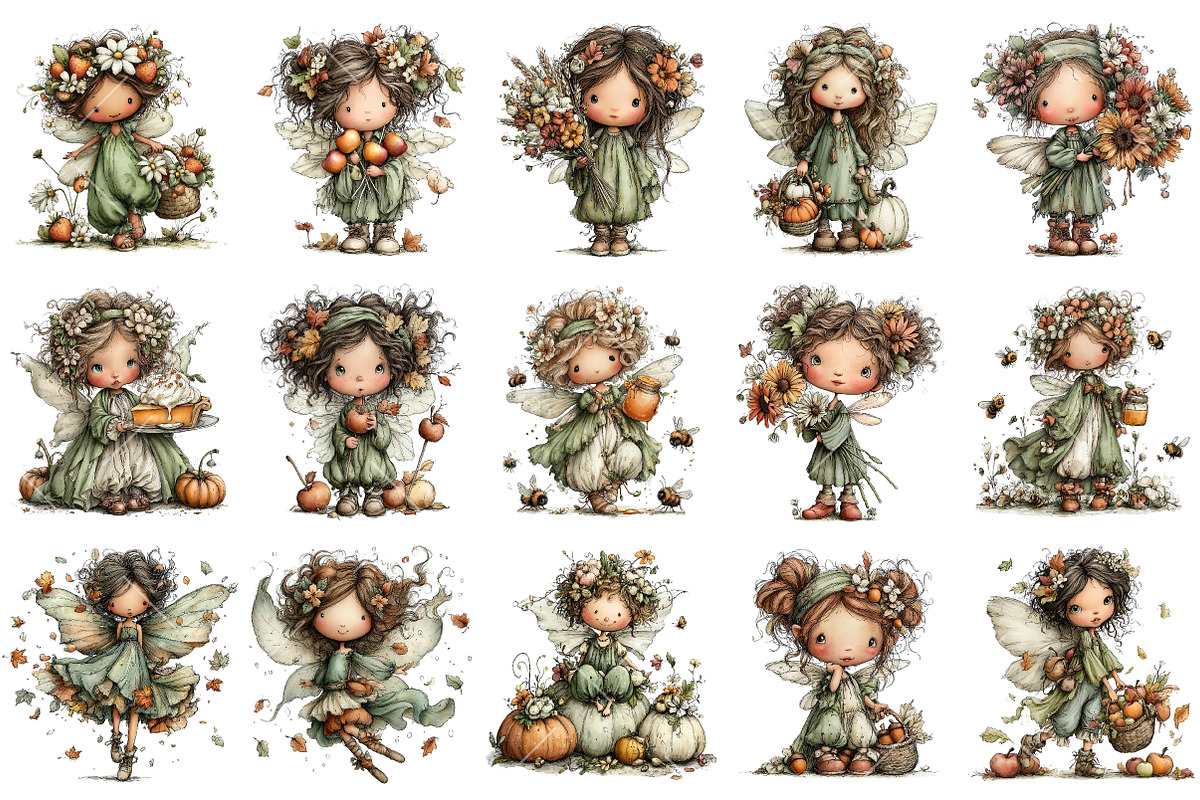 Quirky Autumn Fairy PNG Clipart Set, a Seasonal Illustration by OK Design (Photo 3 of 6)