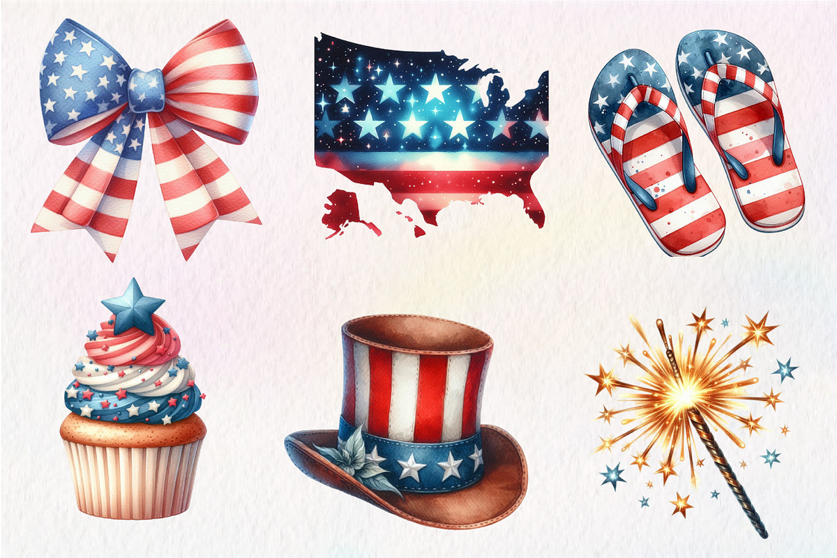 Hello 4th of July Watercolor Clipart, an Illustration by CreationArt (Photo 3 of 5)