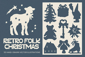 Retro Folk Christmas: 110 Graphics, a Seasonal Illustration by Veyla