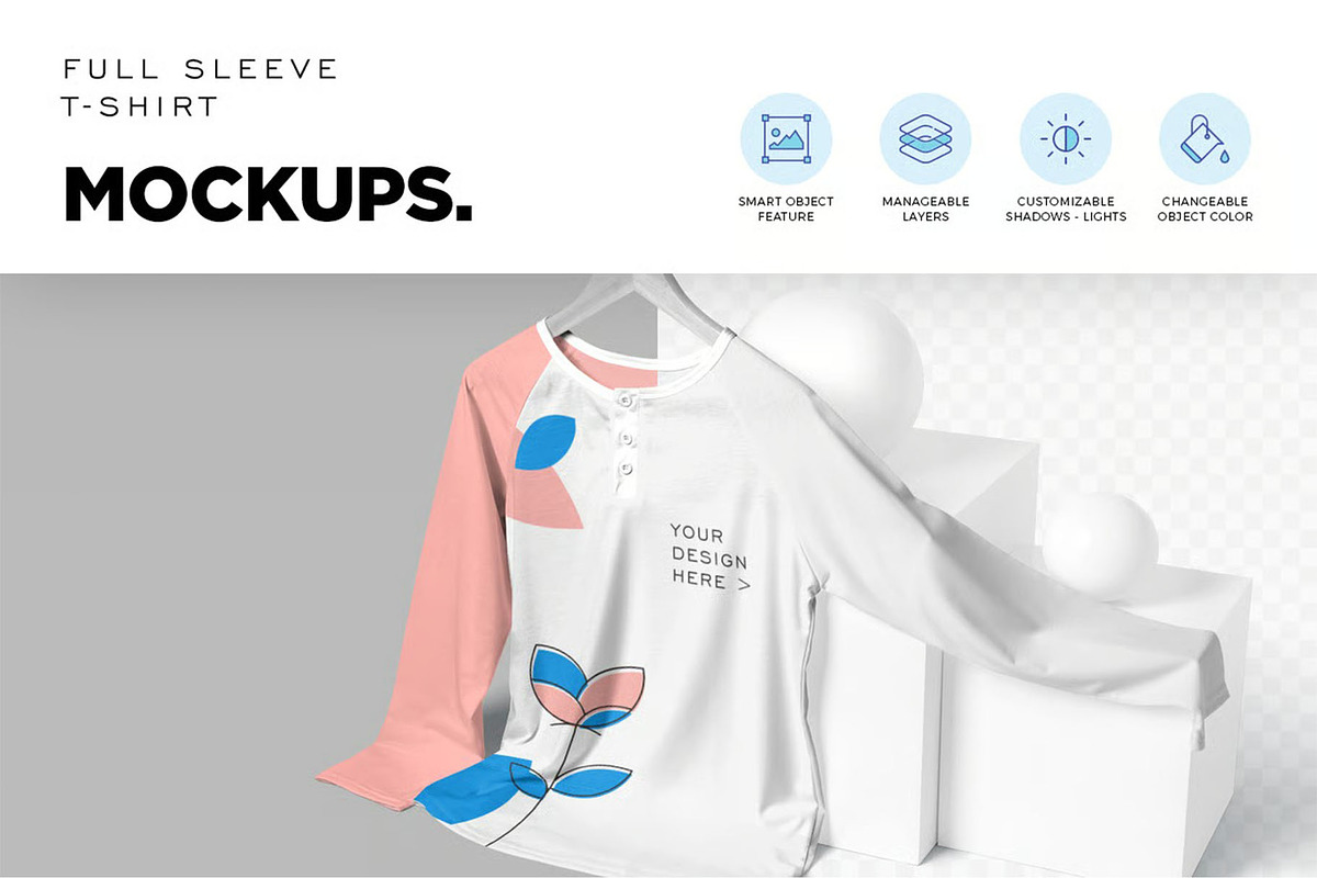 Buttoned Full Sleeve T-Shirt Mockups, a Shirt Mockup by megostudi0 (Photo 3 of 5)