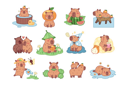 Funny capybaras. Happy exotic comic, an Animal Illustration by YummyBuum