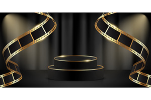 Podium with Golden Filmstrips, a Decorative Illustration by PsychocheArt