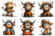 Quirky Valentine Highland Cow Clipar, an Illustration by Daily.Designs (Thumbnail 3 of 8)