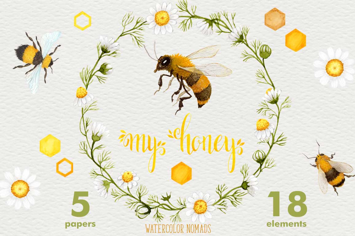Watercolor Summer - Bee My Honey, an Illustration by Watercolor Nomads (Photo 1 of 3)
