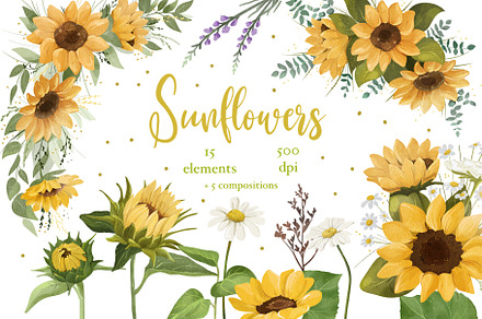 Watercolor Sunflower PNG Clipart, an Object Graphic by ArtGiftsStudio