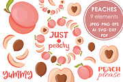 Peach set vector flat style, a Food Illustration by Whimsy Brush Studio (Thumbnail 1 of 9)