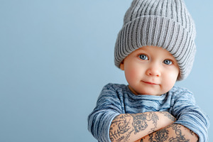 Adorable baby with gray knit beanie, a Person Photo by MistyDay